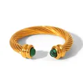 Detailed measurement view of titanium steel natural stone cuff bracelet dimensions and weight - Gold Malachite Style (HC-R30471-GN)