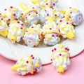 Detailed close-up of colorful acrylic ice cream cone beads for DIY jewelry making - 1 Piece / Pointed Bottom + Yellow Cone + White Purple Cream + Yellow Heart