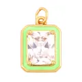 Rectangle gold pendant with clear emerald-cut crystal and vibrant green enamel border - Green Rectangle