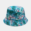 Detailed pattern of pink flamingo and green palm leaf prints on a canvas bucket hat - Adjustable / Mint Green Flamingo Palm Leaf (6# Color)