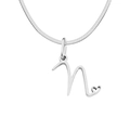 Silver stainless steel flat snake chain necklace with N initial heart pendant - Letter N (Steel Color)