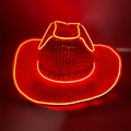 Luminous red LED cowboy hat with neon brim and woven texture for Halloween parties - Adult Straw Hat-Red