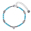 Detail of blue turquoise beaded bracelet with heart pendant and stainless steel clasp - Turquoise Bracelet