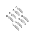 Set of eight silver stainless steel feather charms with textured details on white background - 22*5mm Feather Pendant / Steel
