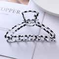 Macro shot of checkered black and white triangular hair claw clip with metal spring detail - 3# Black and White Plaid Metal Claw Clip