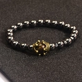 Bracciale da uomo in perline di ossidiana con corona di bronzo e pietra occhio di tigre - Ematite Occhio di Tigre