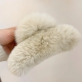 Detail of soft cream faux rabbit fur claw clip showing fluffy texture and large grip - Large (15cm) / Milk Tea