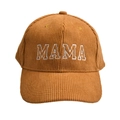 Caramel corduroy baseball cap featuring white MAMA embroidery in a minimalist design - MAMA Style / Ginger Yellow