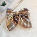 Japanese style large plaid ribbon hair clip in brown and blue for students - Yamabuki Multi-color Plaid