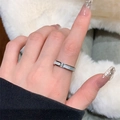 Silver 925 adjustable open ring featuring white mother-of-pearl and a sparkling zircon - Silver MOP Single Zircon (JZ0643)