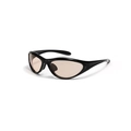Y2K futuristische Sport-Sonnenbrille mit schwarzem Glanzrahmen und bernsteinfarbenen Gläsern - Schwarzer Rahmen Beige Linse