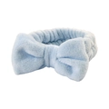 Light blue plush headband with a large decorative bow for washing face or makeup - Light Blue-Single Headband