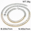 Two-tone silver and gold stainless steel jewelry set with rectangle cubic zirconia - Style C Steel + Gold (Bracelet)