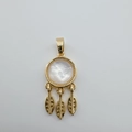 Detail of 18K gold plated dreamcatcher pendant with natural shell and leaf charms - Dreamcatcher (White Mother of Pearl)