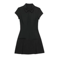 Kurzärmliges Kleid mit Polokragen, Reißverschluss und ausgestelltem Faltenrock in Schwarz - XS / Schwarz