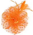 Élégant fascinateur orange avec voile en résille et plumes pour les fêtes - Orange