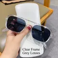 Fashionable double-bridge sunglasses with clear frames and dark grey lenses in a gift box - Transparent Frame Grey Lens