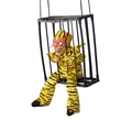 Animated Halloween skeleton prisoner in cage with tiger stripes and glowing red eyes - Hooded Gold Leopard Print
