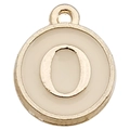 Enamel letter O charm with gold circular frame for DIY bracelet and keychain making - Letter O / 1 Piece (12x14mm) / Champagne