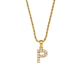 Golden twist rope chain necklace featuring a sparkling zircon-encrusted letter P pendant - Letter P