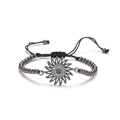 Bracciale a forma di girasole regolabile in rame con zirconi blu e perline di metallo - Nero