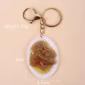 Portachiavi cibo in miniatura maiale brasato con chiusura dorata, misura 6cm, peso 19g - Piatto Ovale - Manzo / Chiusura Dorata a Forma di 8