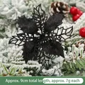 Black glitter hollow poinsettia Christmas tree ornament with 9cm diameter size - Black