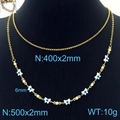 Gold double-layered stainless steel necklace featuring white butterfly evil eye beads - White (KN233667-Z)