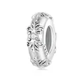 Retro vintage engraved S925 sterling silver spacer charm with sparkling cubic zirconia stone - Vintage Relief With Zirconia (SCC2396)