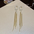 Eleganti orecchini a goccia dorati con strass scintillanti e lunghe nappe per le donne - Frangia a Più File con Anello Tutto Diamanti Oro (E0391 Oro)