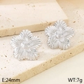 Polished silver floral stud earrings in a French court style made of stainless steel - Style G Flower Design (KE114636-KFC)