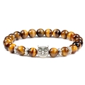 Handmade tiger eye beaded bracelet with vintage silver owl charm and metal spacers - Tiger Eye-Owl
