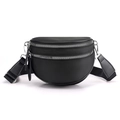Chic black nylon half-moon crossbody bag with dual zip layers and adjustable strap - Black