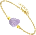 Pulsera de cadena dorada artesanal con piedra de amatista bruta y detalles de cuentas oro - Amatista