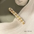 Elegant 8cm gold spring hair clip with double-row white pearls and small rhinestones - Double Row Pearl Rhinestone Long