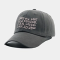 Macro shot of dark grey cotton baseball cap showing pink letter embroidery and fabric texture - Adjustable / Gray