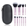 Mini 10pcs makeup brush set with pink handles and black zipper pouch on white background - 10 Pcs Transparent Handle Brushes + Bag