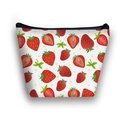 Portable trapezoid white makeup bag featuring fresh red strawberry fruit patterns - Scattered Strawberry