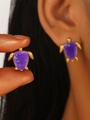 Golden turtle stud earrings with deep purple resin and sparkling crystal finish - Purple Sea Turtle Style (Stainless Steel 18k Real Gold Purple Turtle Z-054)
