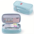 Large capacity light blue pencil case with multi-layer storage and mesh compartments - 600D Mint Green