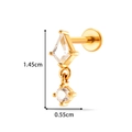 Gold stainless steel stud earring with cubic zirconia pendants measuring 1.45cm in height - Gold Rhombus Round Rhinestone Pendant Style (2614-6 Gold)