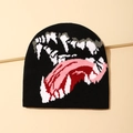 Streetwear zwarte gebreide muts met gedurfd monstermond-ontwerp met witte tanden en rode tong - Roze Tong Stijl 3 (Stijl 3)
