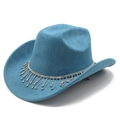 Chapeau de cowboy bleu en faux suède avec franges de strass étincelantes sur le bord - Bleu sarcelle / M (56-58cm)