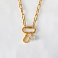 Elegant 14K gold plated titanium steel necklace with letter U and zirconia pendants - Letter U