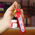 3D cartoon snowman keychain with red silicone strap and gold bell for Christmas gift - Snowman B