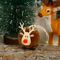 Plush Christmas reindeer ornament featuring wooden antlers and a soft brown faux fur body - Coffee Little Sheep