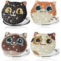 DIY rhinestone foldable compact mirrors featuring diverse sparkly cat face designs - Cute Cat - Single