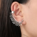 Silver fishbone ear cuff and stud earring set with chain in punk hip-hop style - Fishbone Integrated Earring (WG-0909)