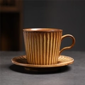 Vintage brown ceramic coffee cup and saucer set with creative vertical striped texture - 250 Large Striped Roll Cup + Saucer (brown) 360ml / Universal