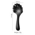 Cuchara de postre negra de acero inoxidable 304 con forma de concha, 98mm largo, 24g - Negro Concha Mango Corto Cuchara